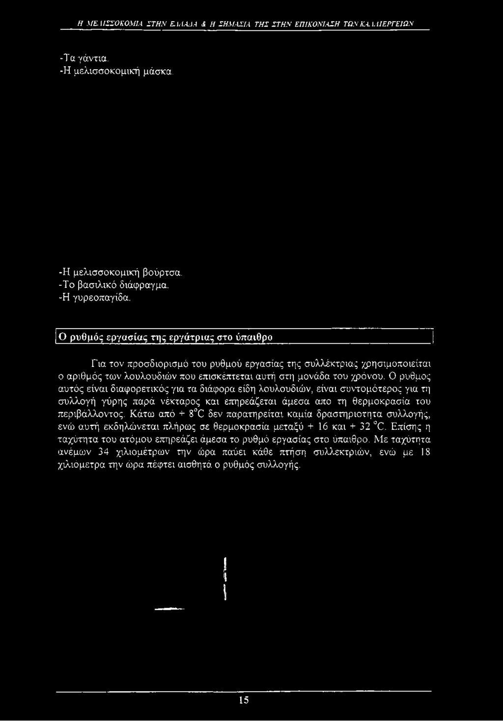 Ο ρυθμός εργασίας της εργάτριας στο ύπαιθρο Για τον προσδιορισμό του ρυθμού εργασίας της συλλέκτριας