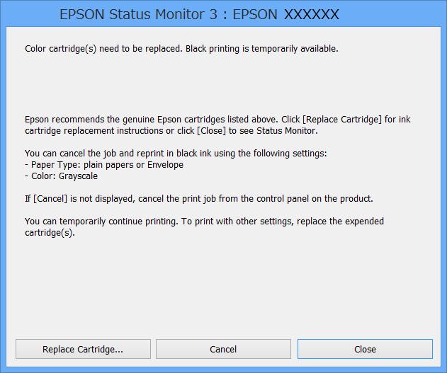 Αντικατάσταση δοχείων μελανιού και λοιπών αναλώσιμων Αν το EPSON Status Monitor 3 είναι απενεργοποιημένο, μεταβείτε στο πρόγραμμα οδήγησης του εκτυπωτή, κάντε κλικ στην επιλογή Πρόσθετες