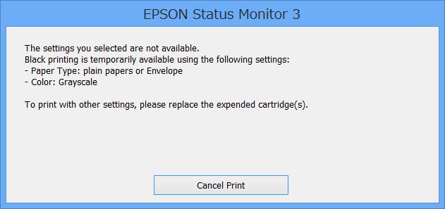 Προσωρινή εκτύπωση με μαύρο μελάνι - Windows 1. Όταν εμφανίζεται το ακόλουθο παράθυρο, ακυρώστε την εκτύπωση.