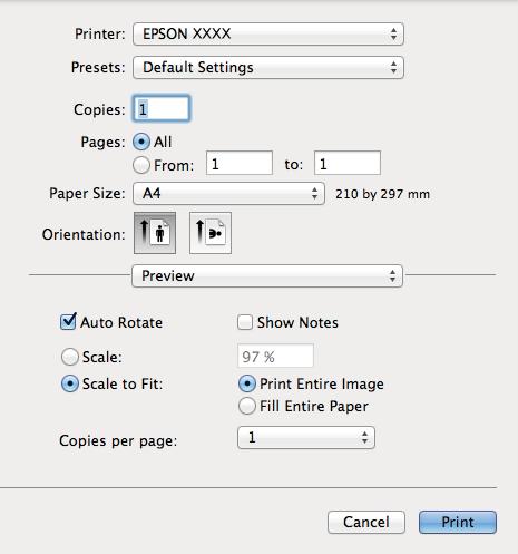 Εκτύπωση & «Έλεγχος ταυτότητας χρηστών στο πρόγραμμα οδήγησης εκτυπωτή με ενεργοποιημένη τη λειτουργία περιορισμού χρηστών (για Windows μόνο)» στη σελίδα 61 Βασικά σημεία εκτύπωσης - Mac OS X Οι
