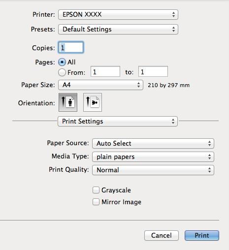Εκτύπωση 5. Επιλέξτε Ρυθμίσεις εκτύπωσης από το αναδυόμενο μενού. Στο Mac OS X v10.8.