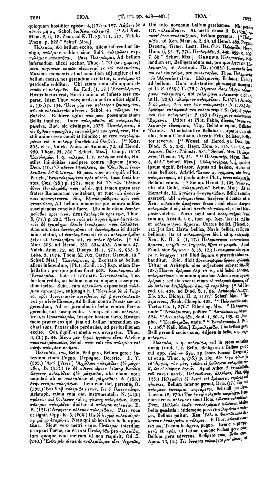 7821 ΠΟΛ [Τ. ιπ. ρρ 459 461.] ΠΟΑ 7822 quicquam hostuitei* egisse: 4,(17 ) ρ 127 Αάβετέ δέ A Ubi toto novennio bellum gerebamus. Nisi pot^, αυτούς μή π., Schol. διαθέσει πολεμική. [" Ad Xen. scr.