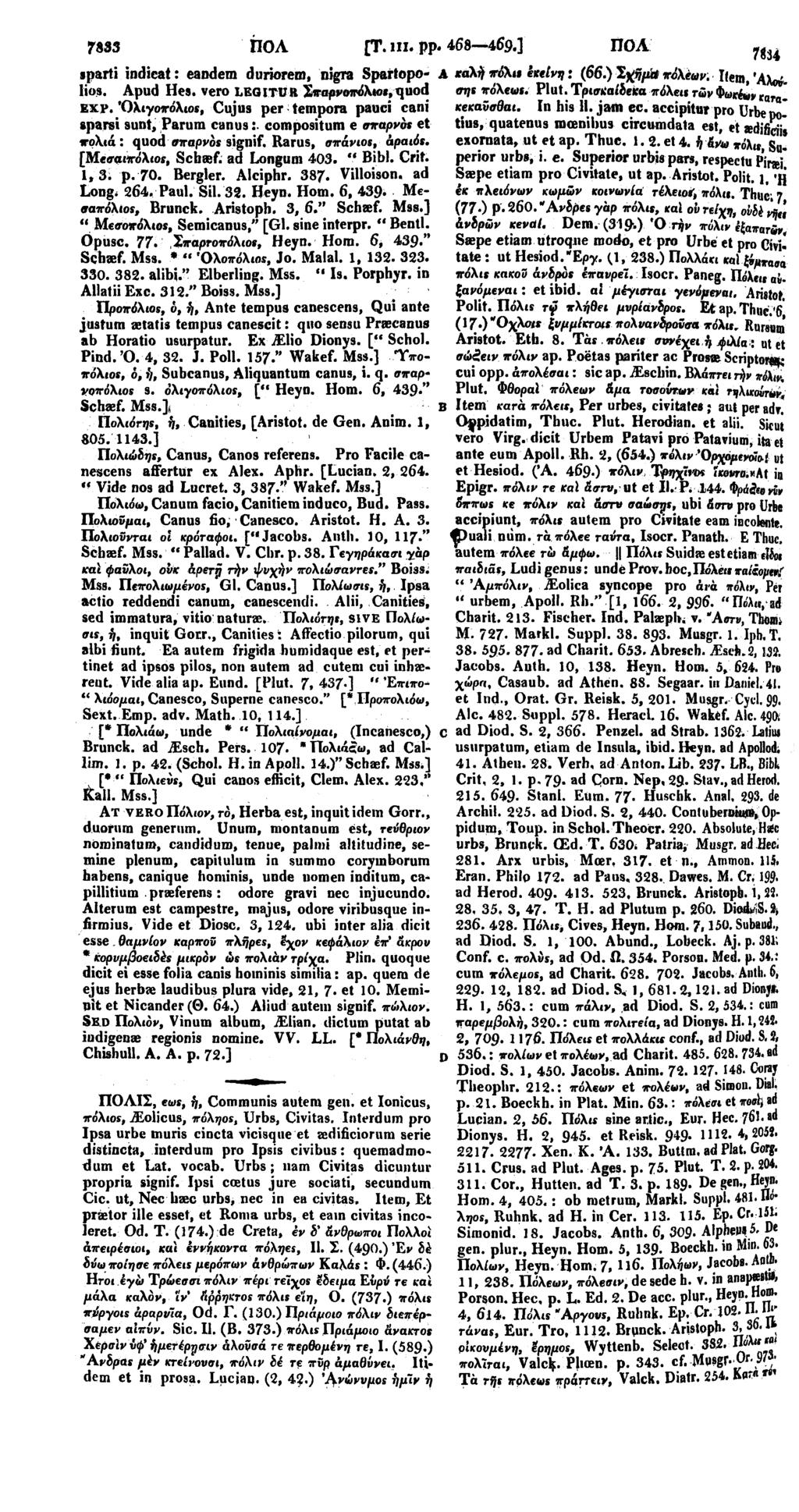 7833 ΠΟΛ [Τ. in. pp. 468 469.] ΠΟΑ 7834 jparti indicat: eandem duriorem, nigra Spartopolios. I καλή πόλι» εκείνη: (66.) Ίχήμά πόλεων. Hem, 'AW- Apud Hes.