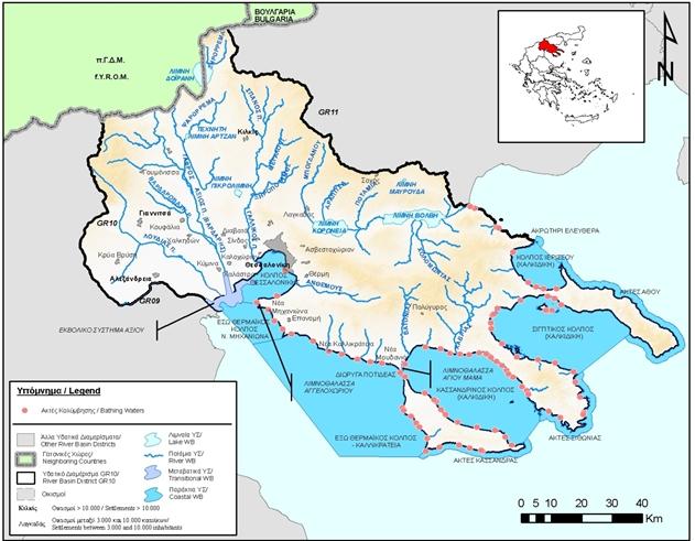 Εικόνα 6-11 : Περιοχές που έχουν χαρακτηριστεί ως ύδατα αναψυχής στο ΥΔ Κεντρικής Μακεδονίας Πίνακας 6-34: Ακτές κολύμβησης στο ΥΔ Κεντρικής Μακεδονίας α/α ΚΩΔΙΚΟΣ ΣΥΣΧΕΤΙΖΟΜΕΝΟ ΥΣ ΟΝΟΜΑ ΑΚΤΗΣ Π.Ε. ΤΑΥΤΟΤΗΤΑ ΑΚΤΗΣ ΚΩΔΙΚΟΣ ΟΝΟΜΑ 1 GR1220280254280201 ΠΑΡΑΛΙΑ ΑΓΓΕΛΟΧΩΡΙΟΥ ΘΕΣΣΑΛΟΝΙΚΗΣ GR1005C0011H 2 GR1220170254170101 ΑΓ.