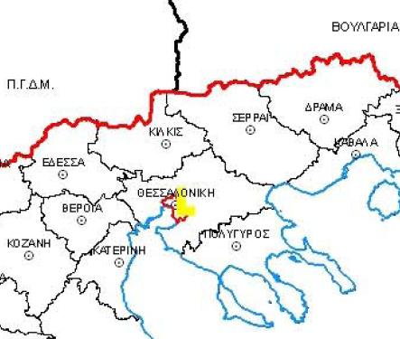Εικόνα 6.14: Χαρτογράφηση μέσης ημερήσιας οριακής τιμής SO2 για την ευρύτερη περιοχή της Κεντρικής Μακεδονίας. Εικόνα 6.
