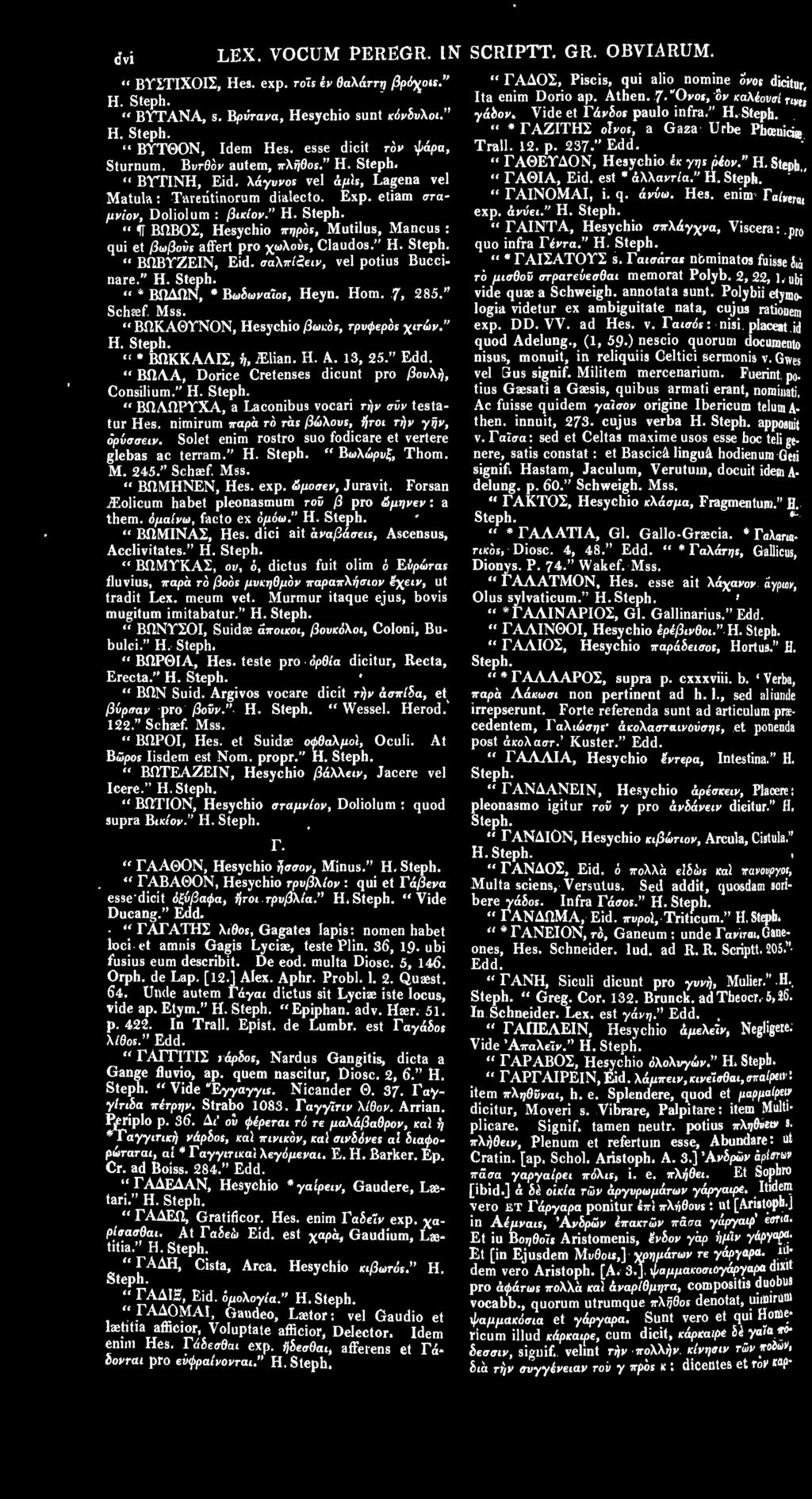 esse dicit τόν φάρα, Trail. 12. p. 237 " Edd. Sturnum. Βυτθόν autem, πλήθος." Η. " ΓΑΘΕΥΔΟΝ, Hesychio έκ γης ρέον." Η. Steph י " ΒΥΓΙΝΗ, Eid. λάγυνος vel άμϊς, Lagena vel " ΓΑΘΙΑ, Eid. est * άλλαντία.