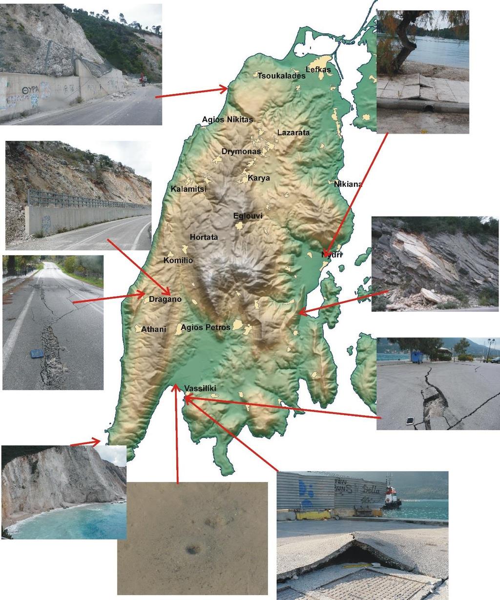 Figure 3 - Spatial distribution of earthquake-induced failures triggered by the Lefkada 2015 event. See text for discussion. 6.