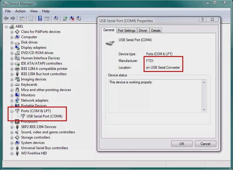Αν ο οδηγός του ελεγκτή Serial-over-USB είναι σωστά εγκατεστημένος στα Windows, το Arduino θα αναγνωρίζεται από τον Device Manager όπως στην εικόνα.