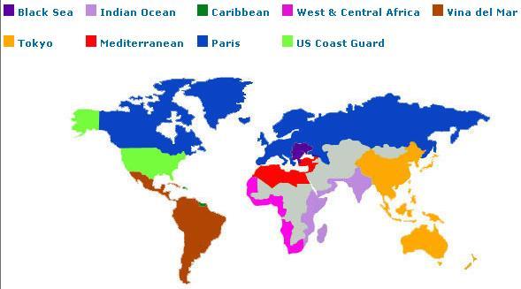 κρατικού ελέγχου σε αμερικάνικο λιμάνι από την ακτοφυλακή. Παρακάτω παρατίθεται μία εικόνα με τη διανομή των τοπικών MoU s παγκοσμίως: Πηγή: www.ibicon.