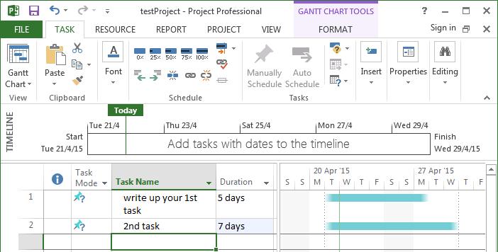 Για να εισάγετε τις εργασίες (tasks), ξεκινήστε με το όνομα επιλέγοντας το αντίστοιχο κελί και έπειτα