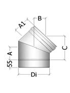 NI 075: CURVA 45 45 ELBOW Curva a due settori per deviazioni di 45 dall'asse Two segments elbow for 45 displacement from the chimney axis A (mm) 68 72 76 79 80 82 84 86 93 97 103 107 117 128 A 1 (mm)