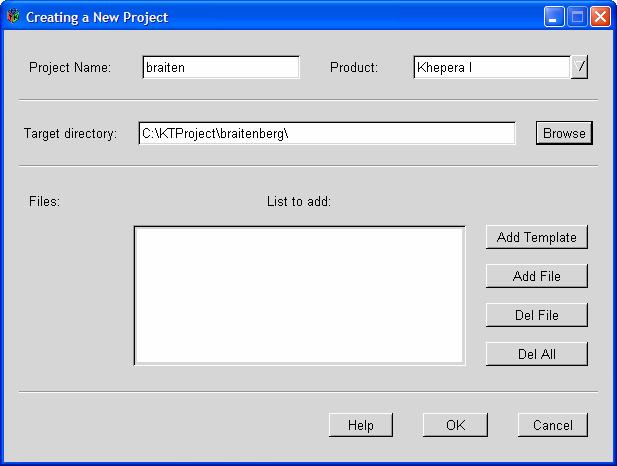 1 Αρχικό παράθυρο KTProject Στο παράθυρο που εμφανίζεται στη συνέχεια εισάγουμε το όνομα του project (braiten) και τον κατάλογο