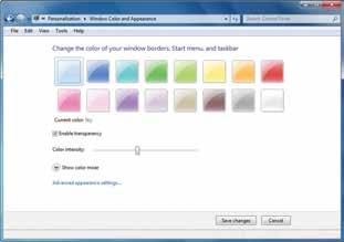 تنظیم حالت شفاف ظاهر ویندوز 7 و شدت رنگ ها یا ساخت رنگ موردنظرتان می باشید. با کلیک روی این گزینه پنجره ای باز می شود )شکل 5 5( که با انتخاب جعبه رنگ دلخواهتان می توانید رنگ حاشیه ها را تغییر دهید.
