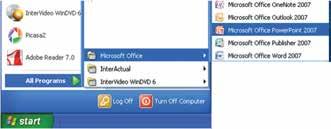 3 روی گزینه Microsoft Office کلیک کنید. 4 از منوی باز شده گزینه Microsoft Office PowerPoint 2007 را انتخاب نمایید.