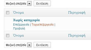 Περνάμε το κέρσορα πάνω από τον τίτλο {Χωρίς κατηγορία} και βλέπουμε