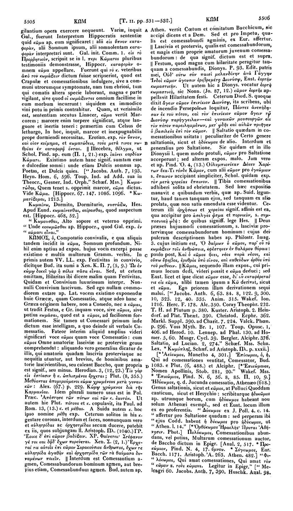 5505 ΚΩΜ [Τ. ιι. ρρ,531-532.] ΚΩΜ "«δ gilantium opera exercere nequeunt. Variae, inquit A Athen. vertit Coetum et comitatum Bacchicum, sic Gal.