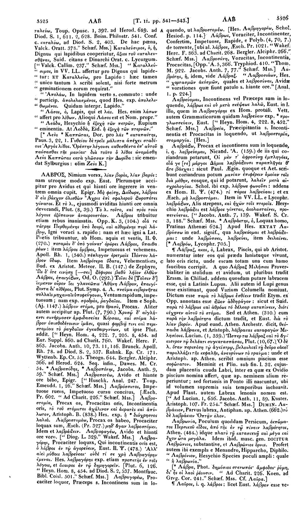 5525 ΛΑΒ [T. li. pp. 541 543.] AAfc 5520 ταλεύω, Toup. Opusc. 1, 392. ad Herod. 689- ad Diod. S. 1, 611. 2, 628. Boiss. Philostr. 541. Conf. c. καταλύω, ad Diod. S. 2, 403. De hac poena, Valck. Oratt.