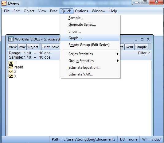 Từ của sổ Eviews chọn Quick Graph Hình 19 Một của sổ Series List xuất hiện.