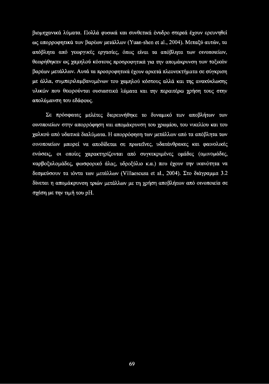 βιομηχανικά λύματα. Πολλά φυσικά και συνθετικά ένυδρο στερεά έχουν ερευνηθεί ως απορροφητικά των βαρέων μετάλλων (Υιιαη-είιεη εί ά\., 2004).