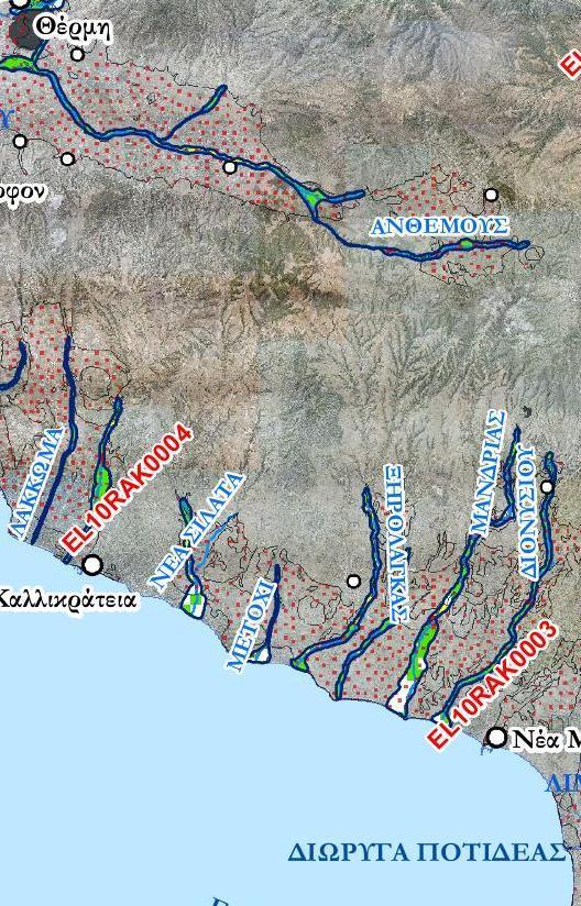 Εικόνα : Χάρτης Επικινδυνότητας πλημμύρας Τ=100 ετών Ζώνης EL10RAK0004 6.2.6 Χαμηλή ζώνη λεκανών ρεμάτων Ν. Μουδανιών, Αγ.