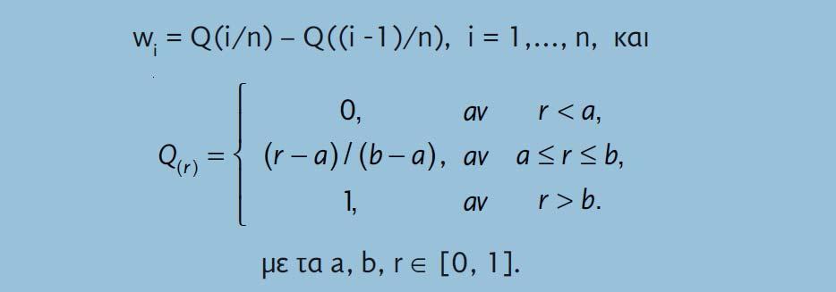Ποσοτικοποιητής Yager 2-tuple LOWA (2/2) Most (0.3, 0.8), At least half (0, 0.5), As many as possible (0.