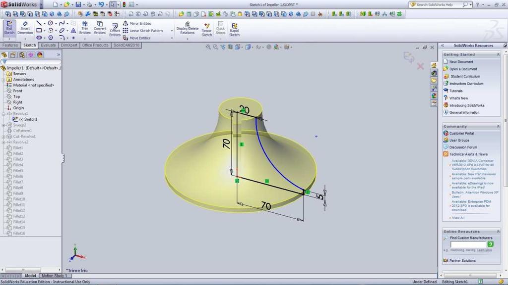 Παρουσίαση του χρησιµοποιούµενου λογισµικού CAD/CAM Βασικές εντολές σχεδίασης Οι εντολές σχεδίασης του SolidWorks που χρησιµοποιήθηκαν στα πλαίσια της εργασίας για τον σχεδιασµό της πτερωτής