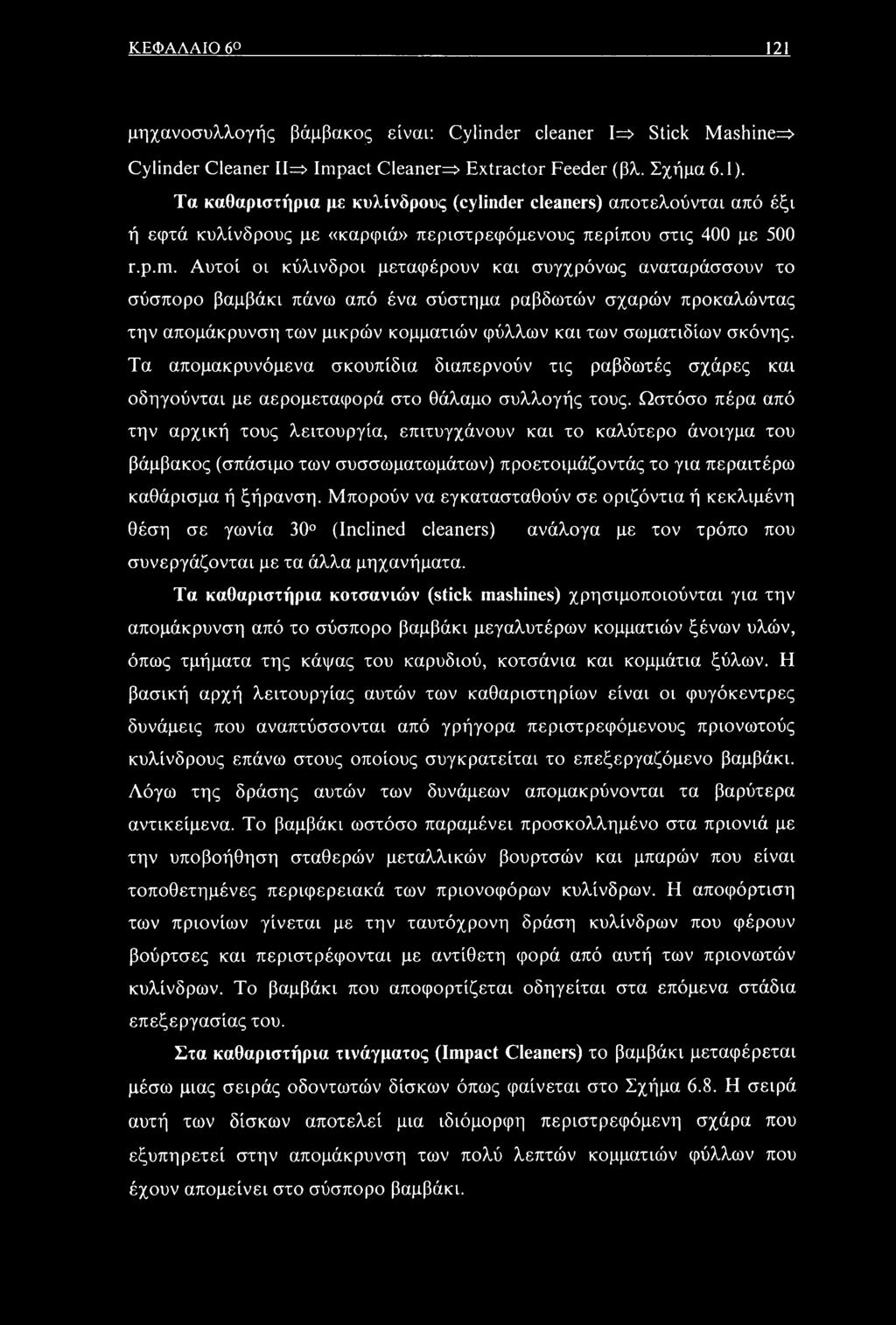 Αυτοί οι κύλινδροι μεταφέρουν και συγχρόνως αναταράσσουν το σύσπορο βαμβάκι πάνω από ένα σύστημα ραβδωτών σχαρών προκαλώντας την απομάκρυνση των μικρών κομματιών φύλλων και των σωματιδίων σκόνης.