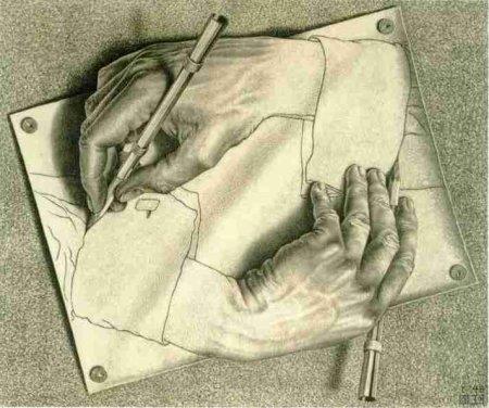 Maurits Cornelis Escher Στην συνέχεια, όσον αφορά τα εργαλεία αποκωδικοποίησης που χρησιμοποιούμε για να αναλύσουμε την συγκεκριμένη εικόνα, εντοπίζουμε την θεωρία του Πήρς, σχετικά με την τριμερή