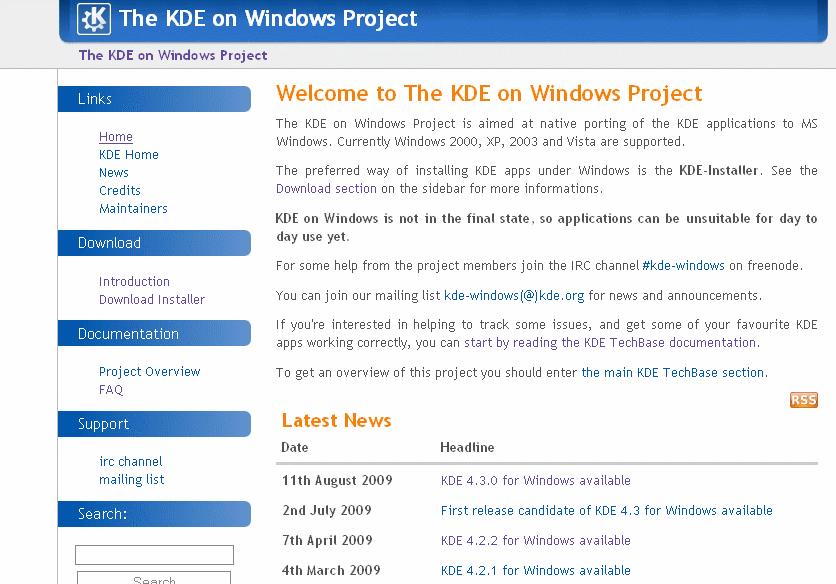 Εγκατάσταση KDE για Windows Ξεκινάµε από το URL: http://windows.kde.