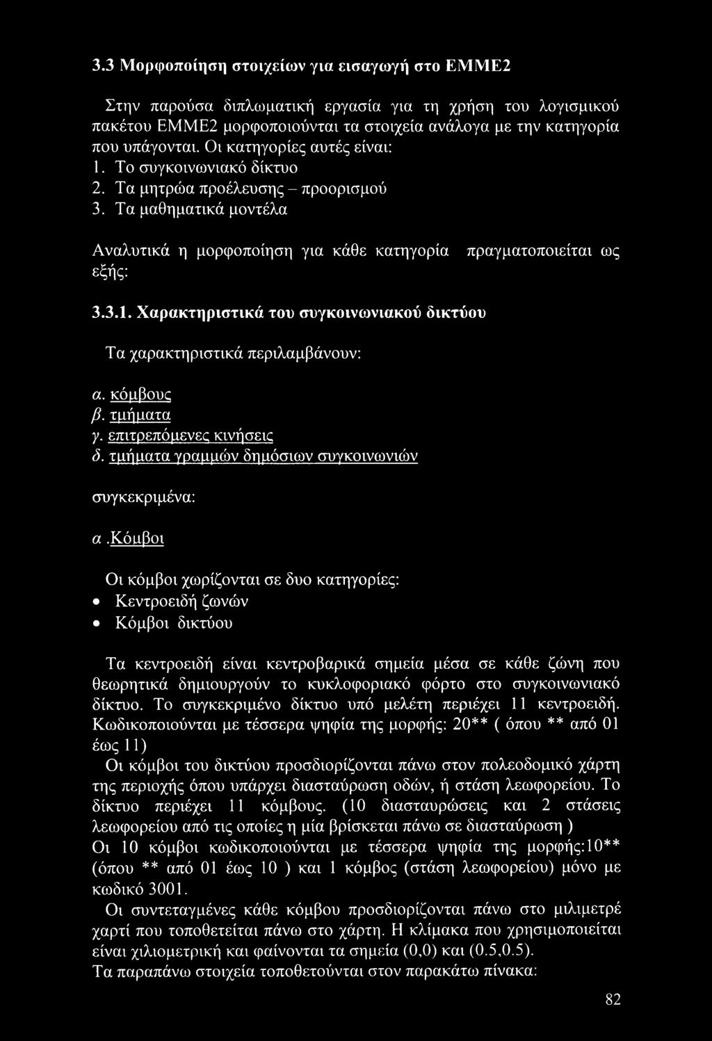 κόμβους β. τμήματα γ. επιτρεπόμενες κινήσεις δ. τμήματα γραμμών δημόσιων συγκοινωνιών συγκεκριμένα: α.