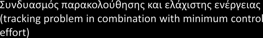 Κριτήριο απόδοσης J = t 0 t f x t r t Q 2 + u t R 2 dt όπου Q, R συμμετρικά θετικά