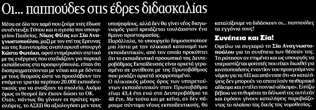 17. ΟΙ ΠΑΠΠΟΥΔΕΣ ΣΤΙΣ ΕΔΡΕΣ ΔΙΔΑΣΚΑΛΙΑΣ Μέσο:.........ΤΑ ΝΕΑ Σελίδα:.