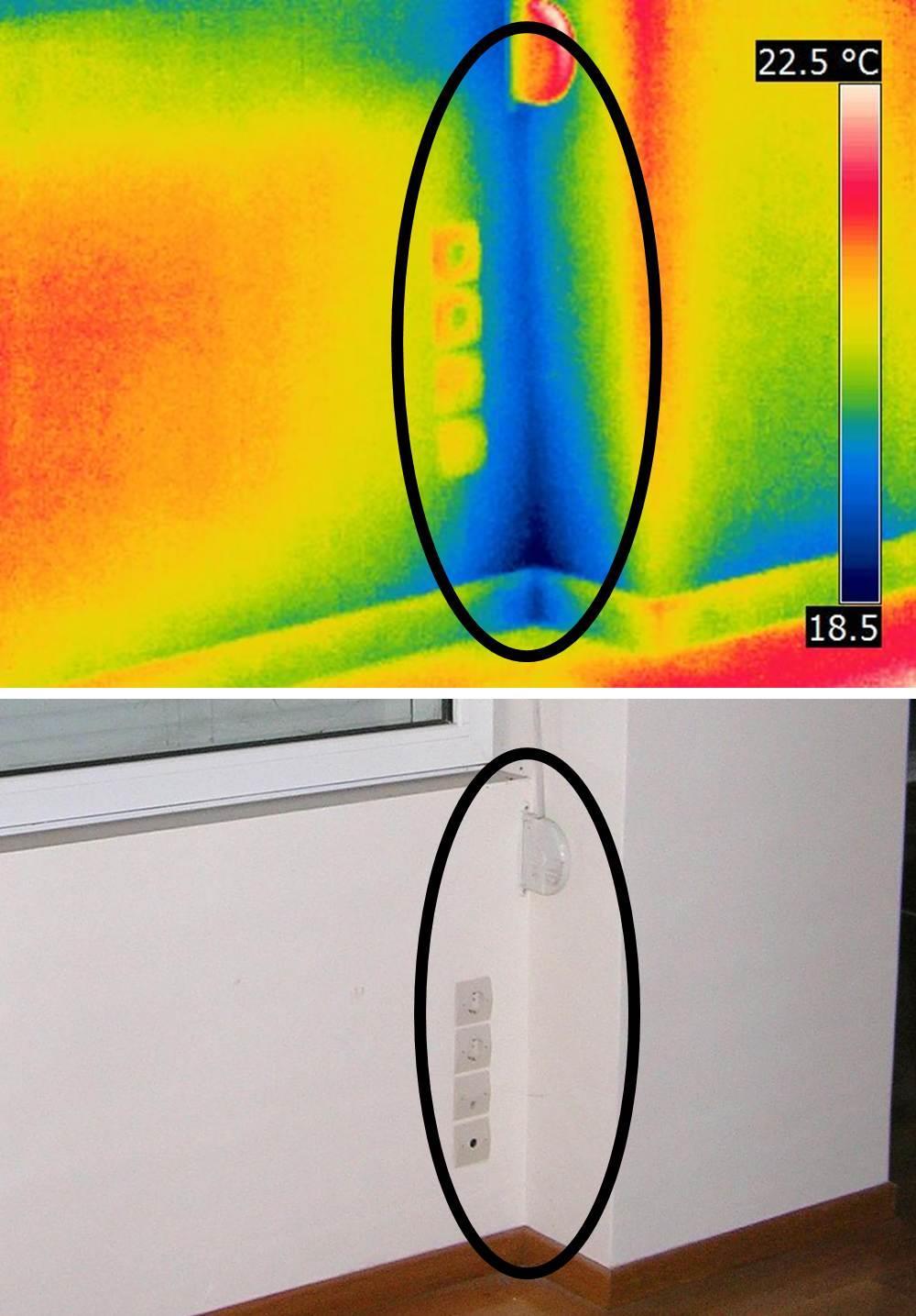 Στην Εικόνα 38 παρουσιάζεται ο έλεγχος της τοιχοποιίας Α. Στο θερμογράφημα εμφανίζεται μία περιοχή με μειωμένη θερμοκρασία σε σχέση με την υπόλοιπη τοιχοποιία.