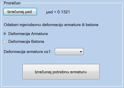 označeni su padajući izbornici koji pružaju izbor klase betona i klase čelika.