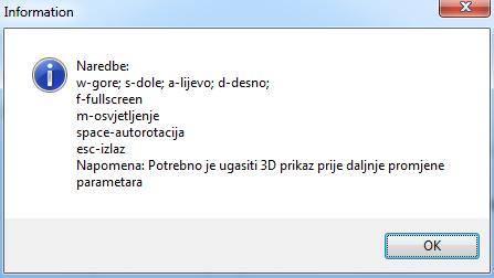 2.2.3. 3D animacija Odabirom i klikom na botun 3D animacija otvara se napomena koja opisuje naredbe za upravljanje elementom u 3D prostoru (Slika 2.14.