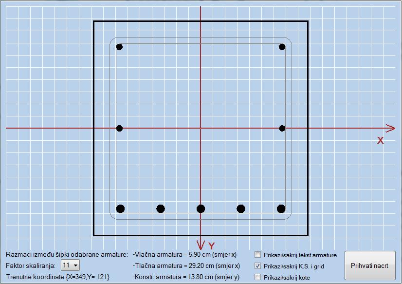 2.2.5. Slika armature Odabirom i klikom na botun Slika armature u osnovnom prozoru, otvara se pomoćni prozor sa nacrtanom odabranom armaturom (Slika 2.22. ) sa predloženim faktorom skaliranja.