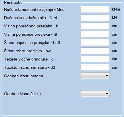 2.2.9. Dimenzioniranje T presjeka Ukoliko je prilikom odabira poprečnog presjeka (Slika 2.4. ) odabran T presjek, otvara se prozor za dimenzioniranje T presjeka.