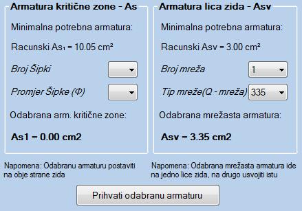 Slika 2.43. Odabir uzdužne armature prema EC8 Prihvaćanjem odabrane armature, ukoliko odabir zadovoljava, omogućava se botun Odaberi poprečnu armaturu koji računa poprečnu armaturu prema 2.2.4. Nakon odabira poprečne i uzdužne armature, omogućava se botun Provjeri armaturu, gdje postoje dvije mogućnosti prema HRN EN 1998-1: koeficijent bezdimenzionalne uzdužne sile d 0.