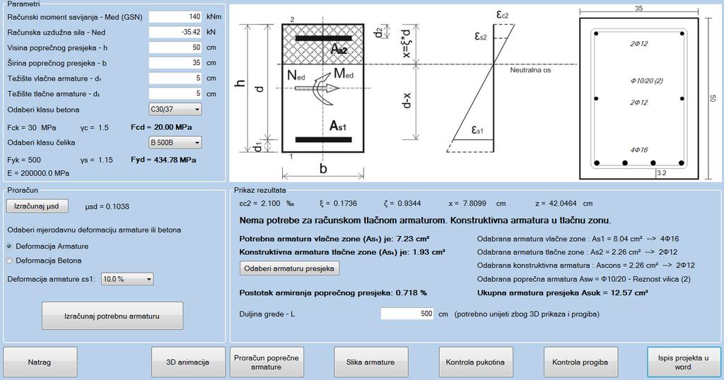 3.8.2. Dimenzioniranje presjeka (grafički prikaz iz programa) Slika 3.9.