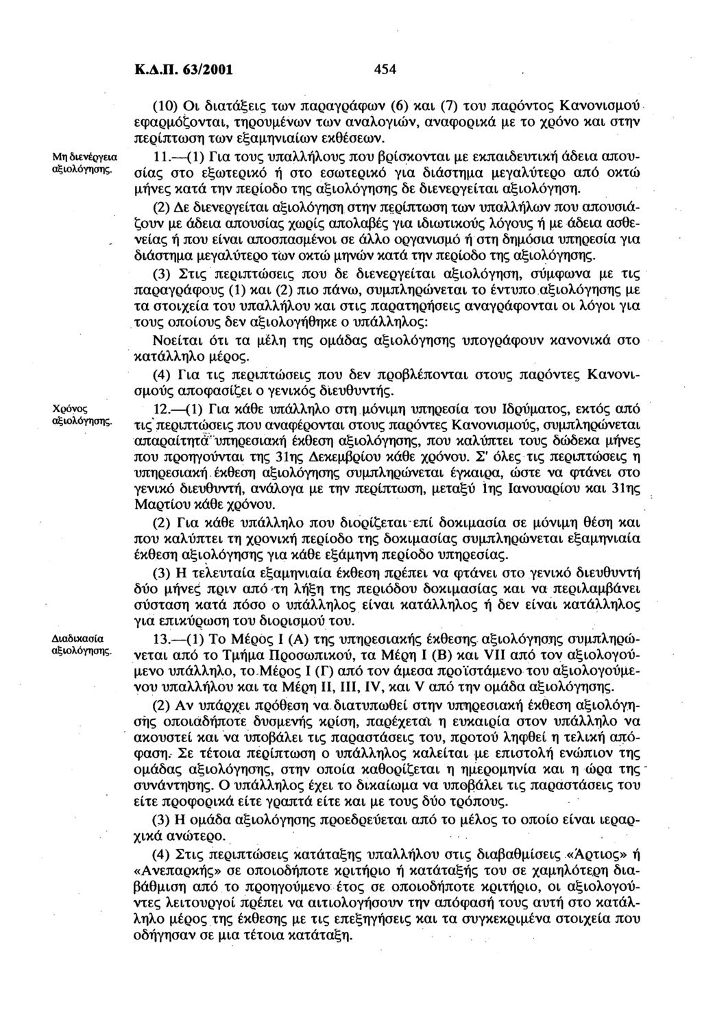 Κ.Δ.Π. 63/2001 454 (10) Οι διατάξεις των παραγράφων (6) και (7) του παρόντος Κανονισμού εφαρμόζονται, τηρουμένων των αναλογιών, αναφορικά με το χρόνο και στην περίπτωση των εξαμηνιαίων εκθέσεων.