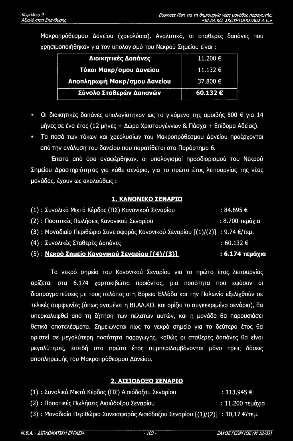 Κεφάλαι 9 Αξιλόγηση Επένδυσης «ΒΙ.ΑΛ.Κ. ΣΚΥΡΤΠΥΛΣΑ.Ε.» Μακρπρόθεσμυ Δανείυ (χρελύσια).