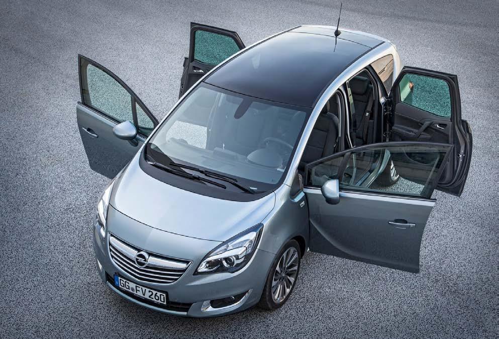 svet motorov Opel Meriva facelift pre rok 2014 Vďaka proti sebe sa otvárajúcim dverám FlexDoors považuje Opel svoju Merivu za ergonomického šampióna.