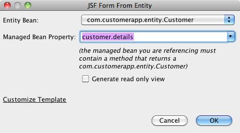 Σελίδα Web για προβολή στοιχείων πελατών (3/19) 3. Στο παράθυρο διαλόγου που θα εμφανιστεί JSF Form from Entity. Επιλέγουμε "com.customerapp.entity.
