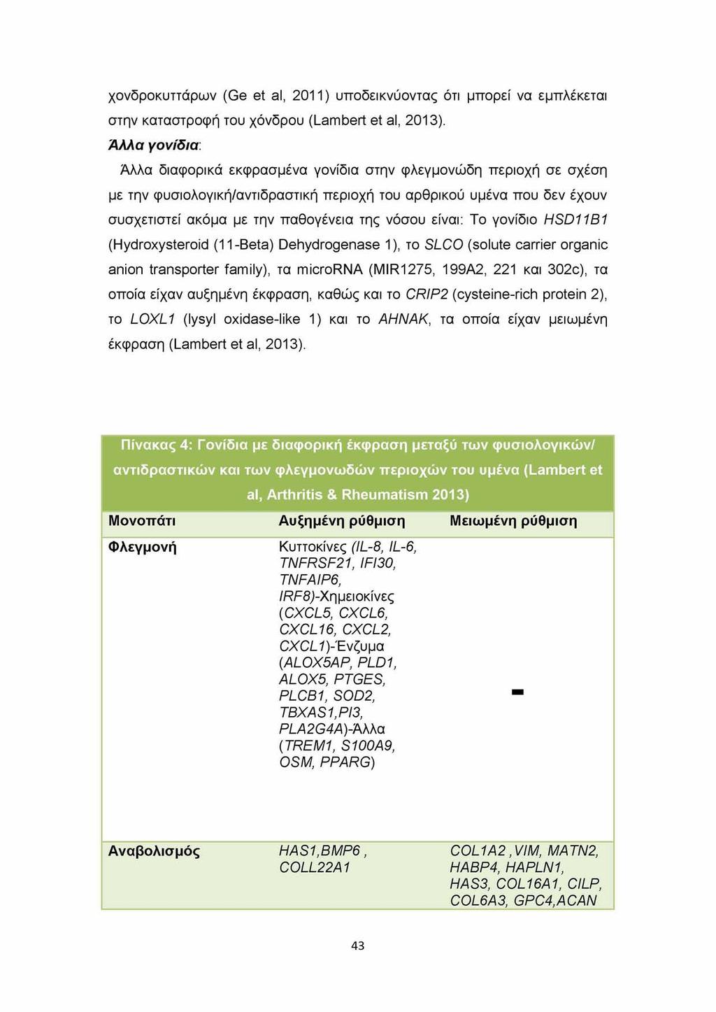 χονδροκυττάρων (Ge et al, 2011) υποδεικνύοντας ότι μπορεί να εμπλέκεται στην καταστροφή του χόνδρου (Lambert et al, 2013).