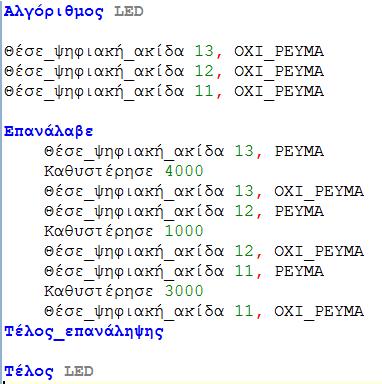 δει στο IDE του Arduino το ισοδύναμο πρόγραμμα σε Wiring C το οποίο μεταγλωττίζεται και στη συνέχεια φορτώνεται στον μικροελεγκτή Arduino.