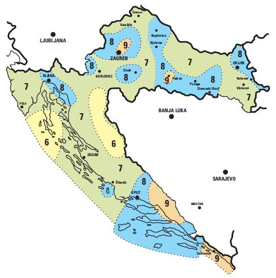 Prilog 1 područje 6 a gr = 0,05 g ili 0,5 m/s 2 područje 7 a gr = 0,10 g ili 1,0 m/s 2 područje 8 a gr = 0,20 g ili 2,0 m/s 2