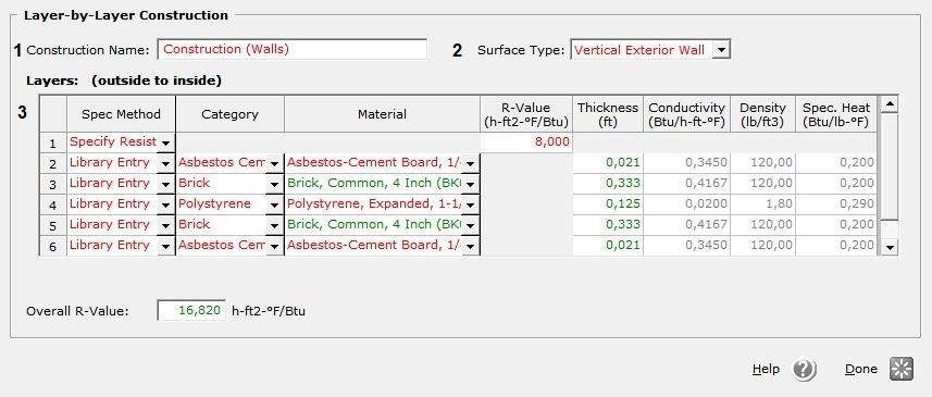 Εικόνα 4.9: Σύνθεση εξωτερικής τοιχοποιίας κτιρίου Construction Name : Στο πεδίο αυτό μπορούμε να θέσουμε ένα όνομα της αρεσκείας μας.