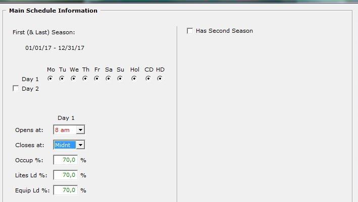 Εικόνα 4.18 : Χρονοδιάγραμμα λειτουργίας First and Last Season : Στο πεδίο αυτό αναφέρεται ή περίοδος λειτουργίας του κτιρίου.