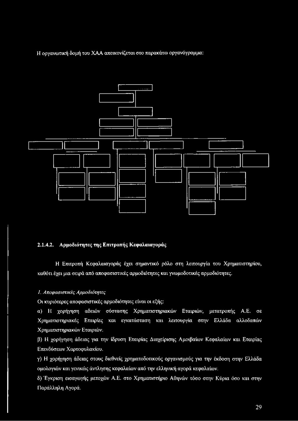 Αποφασιστικές Αρμοδιότητες Οι κυριότερες αποφασιστικές αρμοδιότητες είναι οι εξής: α) Η χορήγηση αδειών σύστασης