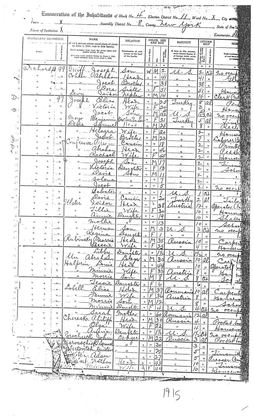 Document#5 New York State Census, 1915, 97 Orchard Street